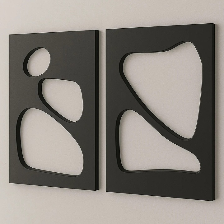 Set 2 decoratiuni de perete Re-Bloom, MDF, negru, 50 x 70 cm