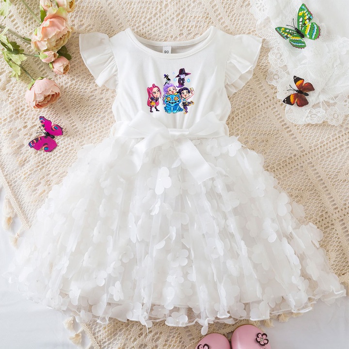 Rochie de printesa pentru fete, Demon Hunter, rochie din plasa cu fluturi, alb, 100cm