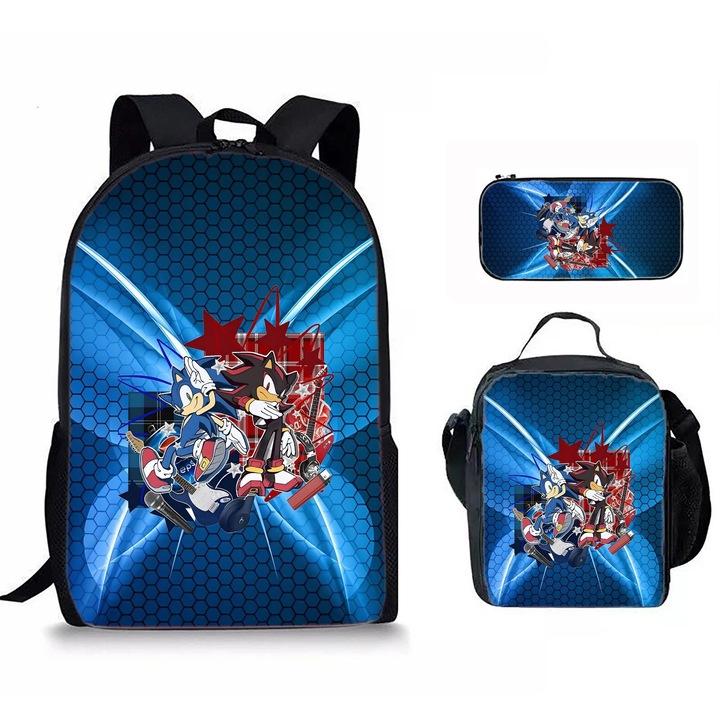 Set ghiozdan Sonic 17 inch, geanta de pranz portabila, penar