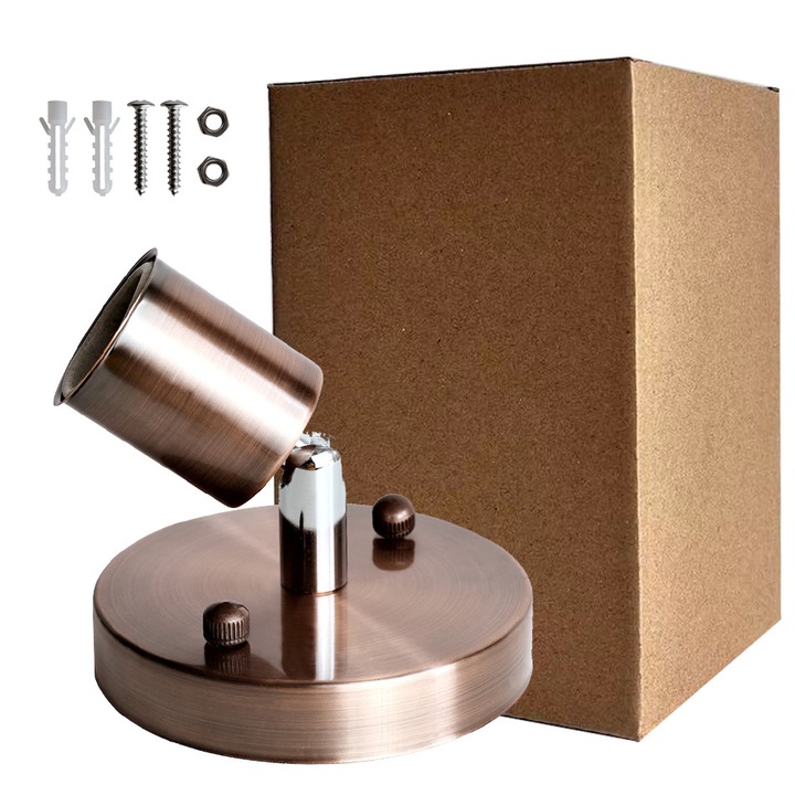 Suport lampa metalic retro universal E27, rotire 180°, baza 10x10cm, culoare negru mat