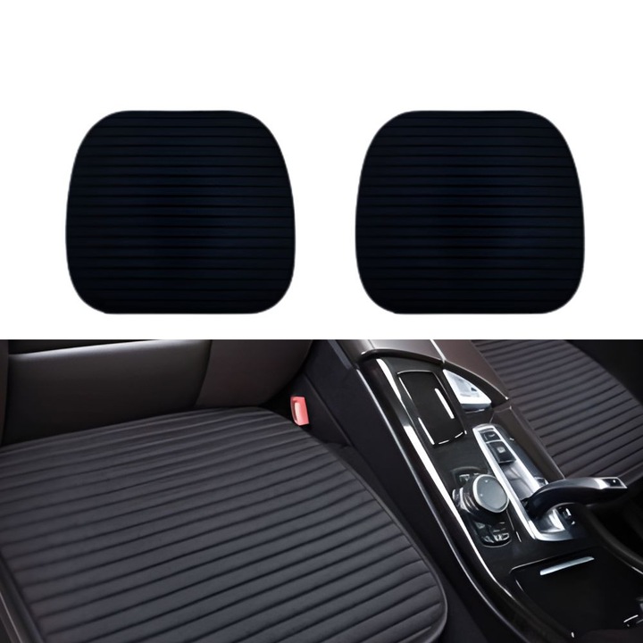 Set 2 Huse Protectie Sezut Scaune Fata, VelvetDrive Elite, Material Textil Plush Moale cu Strat de Burete, Universale, Elastice si Respirabile, Lavabile, Rezistenta la Pete si Uzura, 47x48 cm, Negru