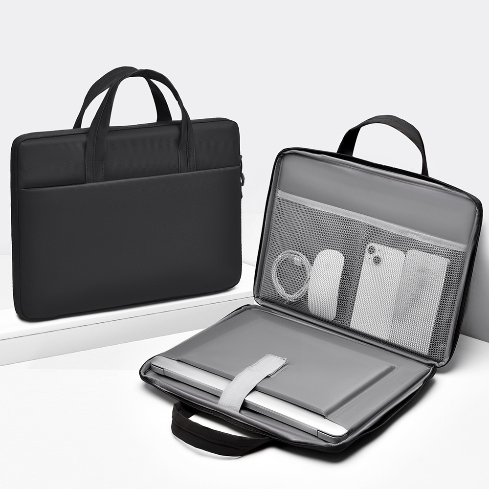 Geanta pentru laptop, Aiorber, 14 inch, design cu deschidere completa la 180°, 3 compartimente, rezistenta la stropire, maner de transport, rezistenta la abraziune, 37 x 37 x 26 cm, negru