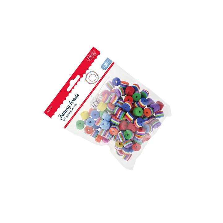 Set creativ Margele gumate din spuma, multicolor, 108 bucati, pentru coliere si bratari