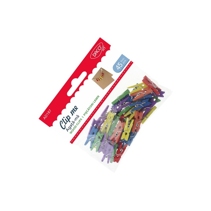 Set 45 piscatori din lemn multicolor, Daco, 2, 5cm x 3mm