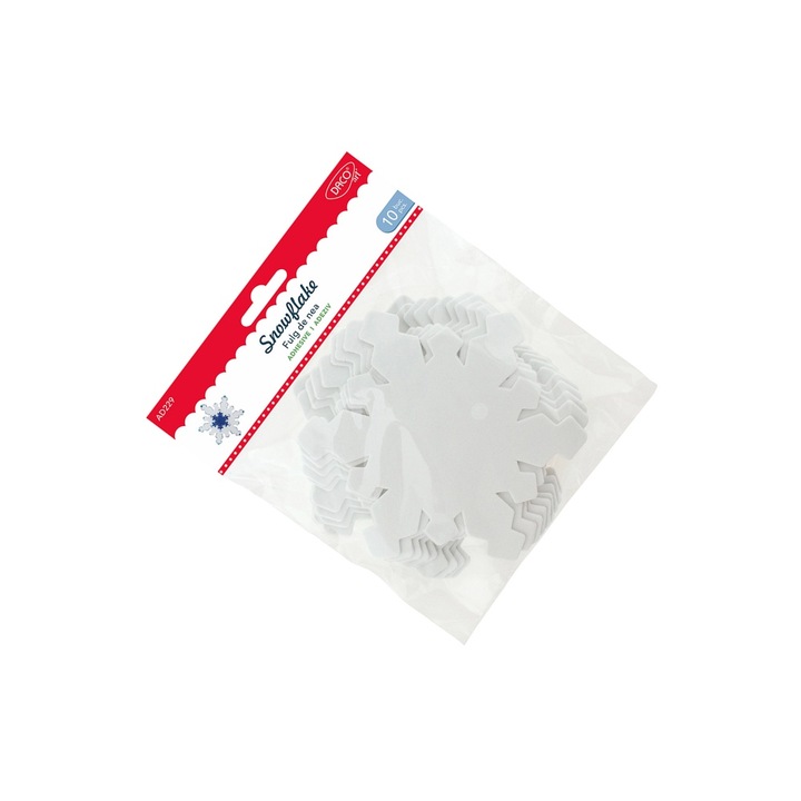Set 10 fulgi de nea autoadezivi, DACOart, spumă, 14, 5cm, Crăciun