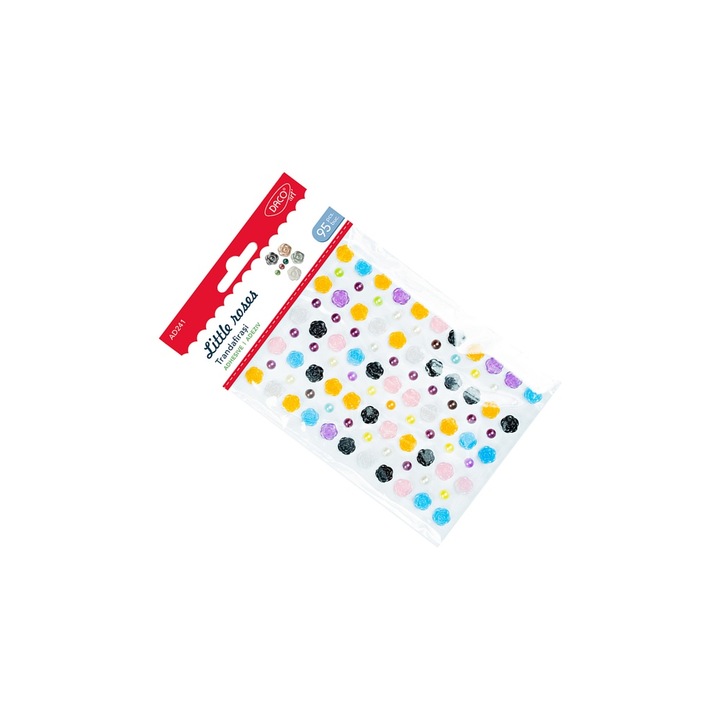Set Accesorii Decorative Autoadezive Trandafirasi si Semisfere, DACOart, Multicolor, 95 buc, pentru Proiecte Creative 4+ ani