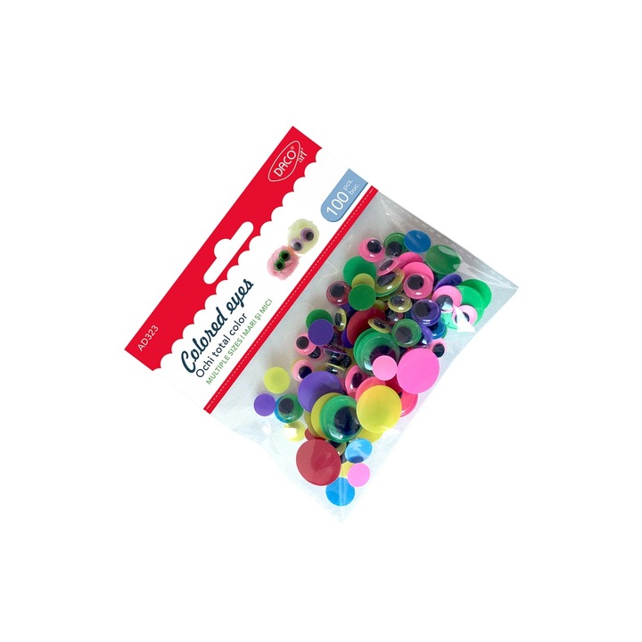 Set 100 Ochi Mobili Colorati Daco, 10x12x15x20mm, multicolor