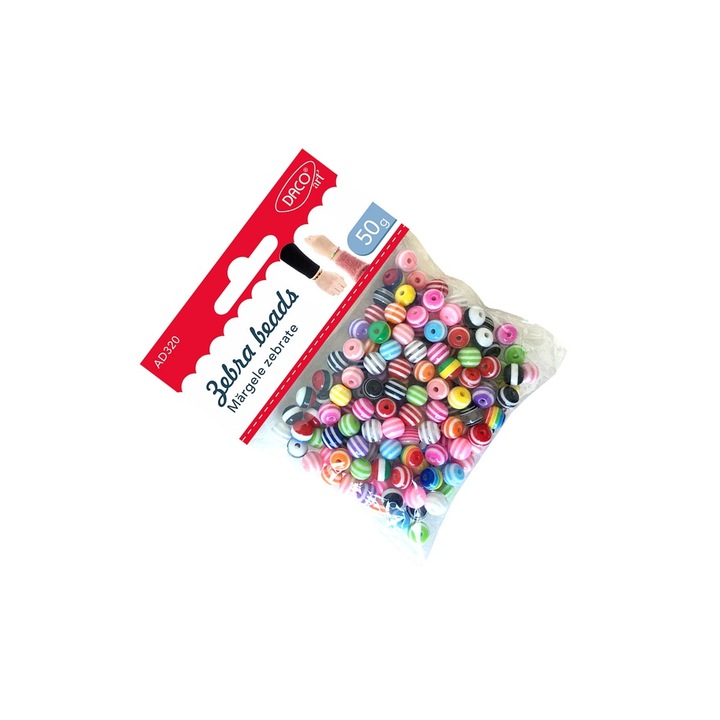 Set Margele Zebrate DACO, Multicolor, 50g, pentru bijuterii si decoratiuni, 7+ ani
