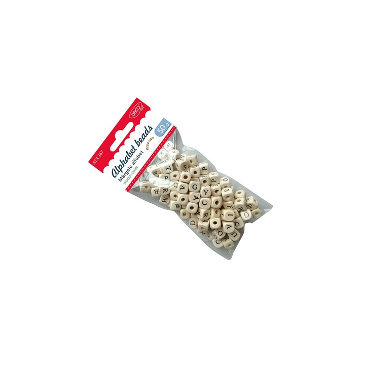 Set Margele Alfabet de Lemn Daco, 50 buc, 1cm, pentru creatii educative, 5 ani+