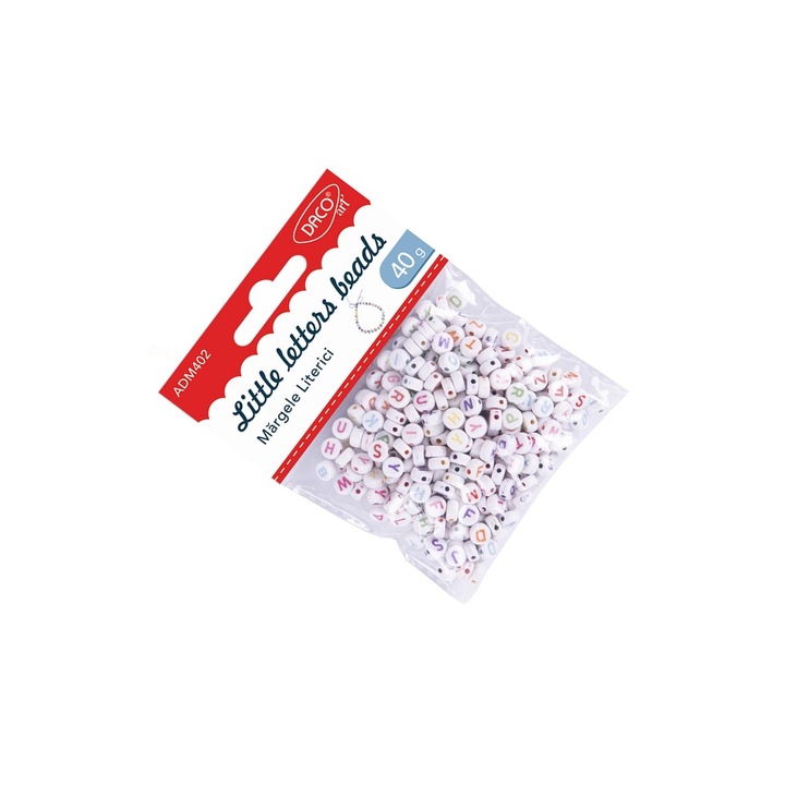 Set creativ Margele Literici DACO, 40g, 6mm, pentru bratari si mesaje personalizate, multicolor, pentru copii 5+ ani