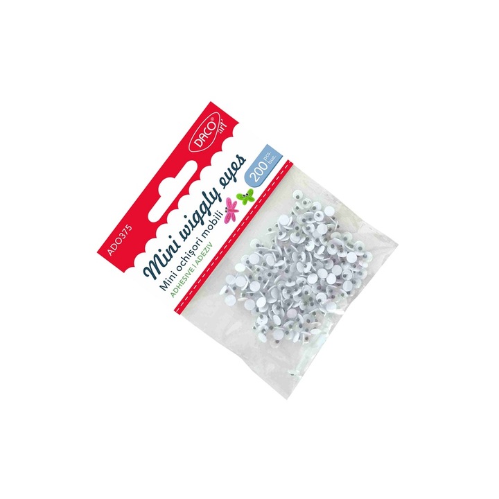 Set accesorii craft - Mini ochisori mobili autoadezivi Daco, 200 bucăți, 5 mm, plastic, pentru proiecte creative