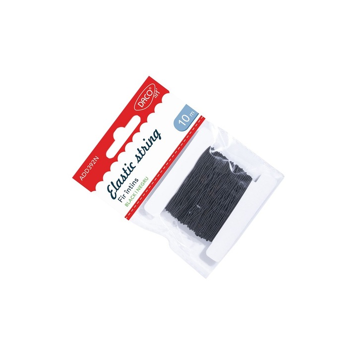 Fir Elastic Negru Daco, 10m, versatil pentru crafturi, accesoriu pentru copii de 7 ani+