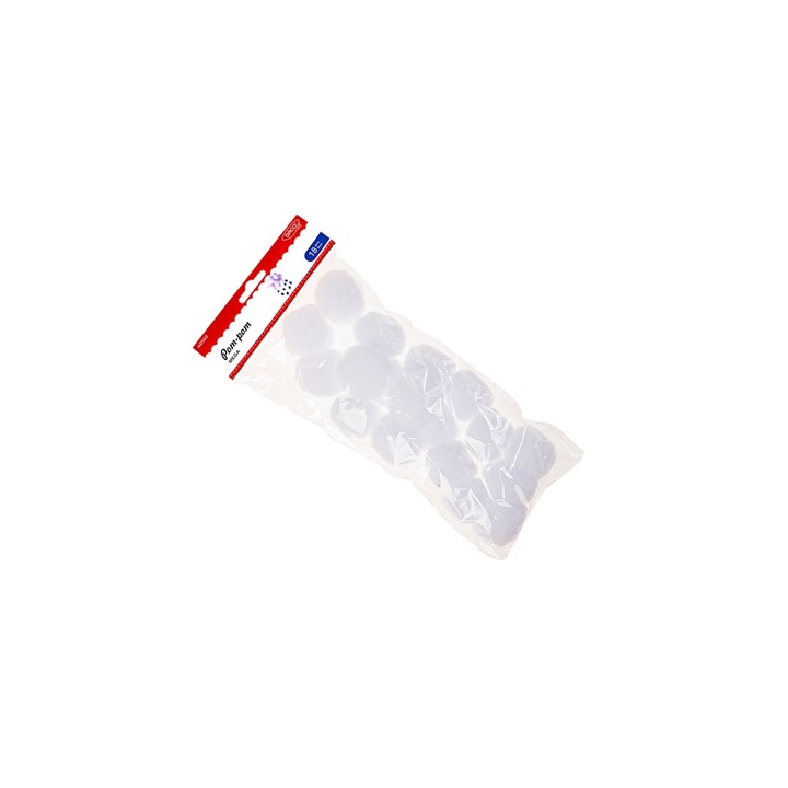 Set Mega Pom-Pom Daco, 18 buc, albe, diametru 4, 5cm