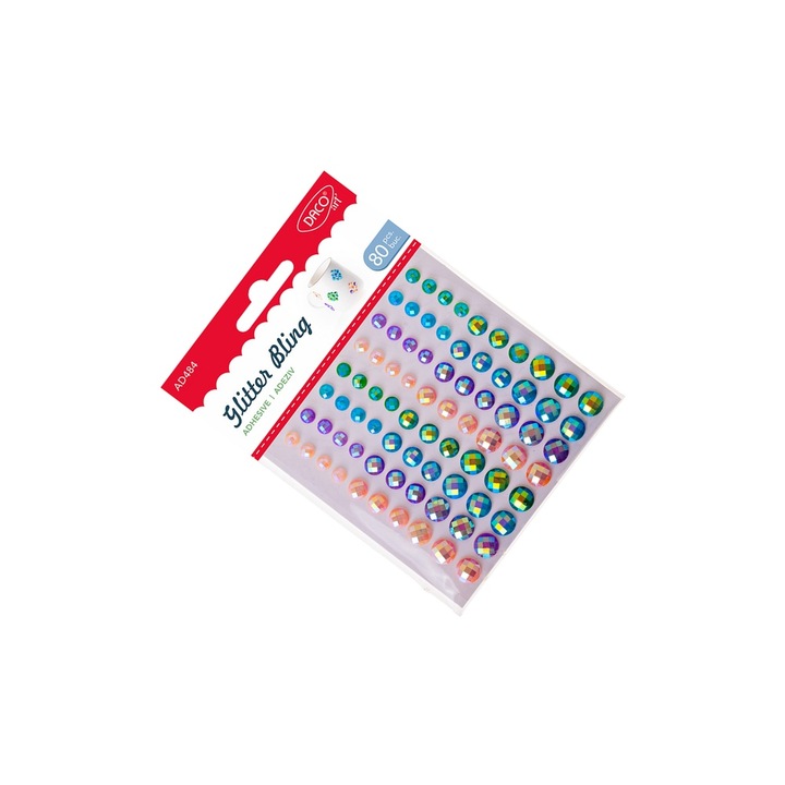 Set Accesorii Craft DACOart Glitter Bling, 80 pietre decorative autoadezive, pentru copii 5+