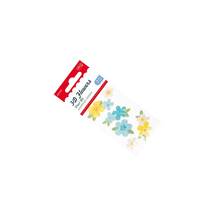 Set Accesorii Craft Flori 3D Autoadezive, Daco, Multicolor, 7 bucăți