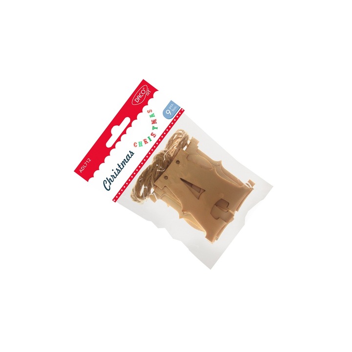 Set Accesorii Craft Daco, Tema Craciun, 9 Bucati, 8cm, Lemn