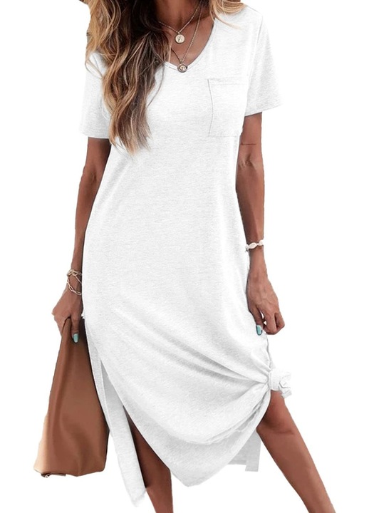 Rochie tricou femei pentru vara, Imily Bela, cu maneci scurte（10291）, Alb