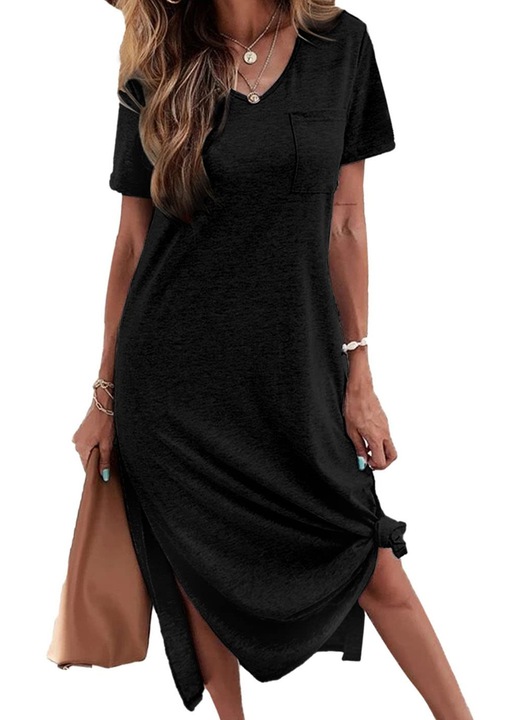 Rochie tricou femei pentru vara, Imily Bela, cu maneci scurte（10291）, Negru