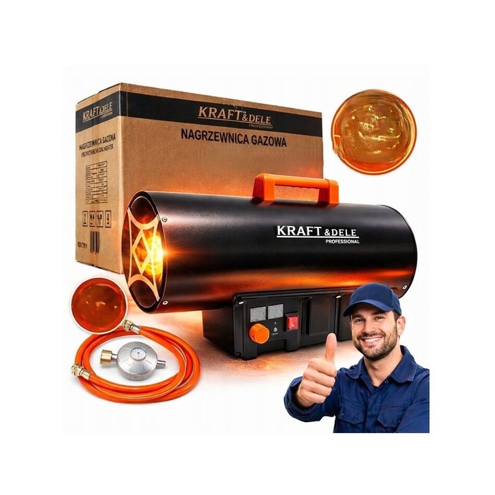 Tun de caldura 40 kW, incalzitor industrial pe gaz cu termostat si reductor, Kraft