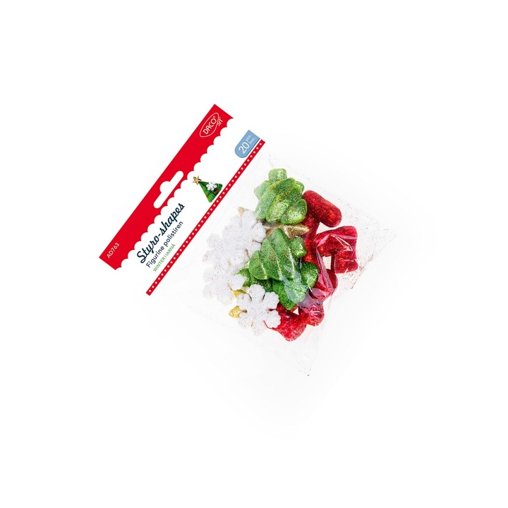 Set Figurine Decorative Daco pentru Crafturi de Craciun, 20 figurine, polistiren, multicolor