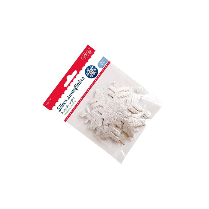 Set craft Fulgi de Argint Daco, 9 buc, spuma autoadeziva, 10cm