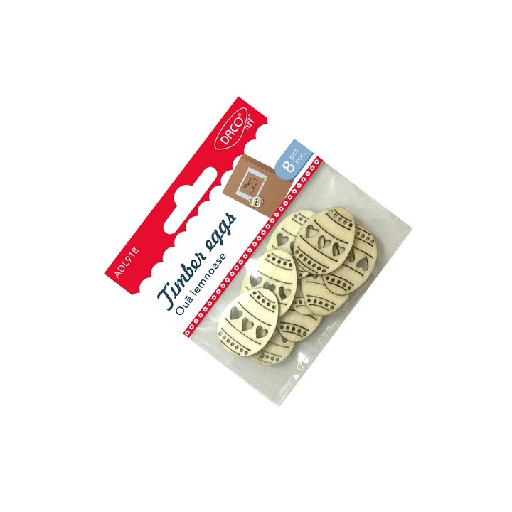 Set Oua Lemnoase Daco pentru Decorat, 8 buc, dimensiune 3, 5x2, 5 cm, naturale, pentru crafturi de Paste