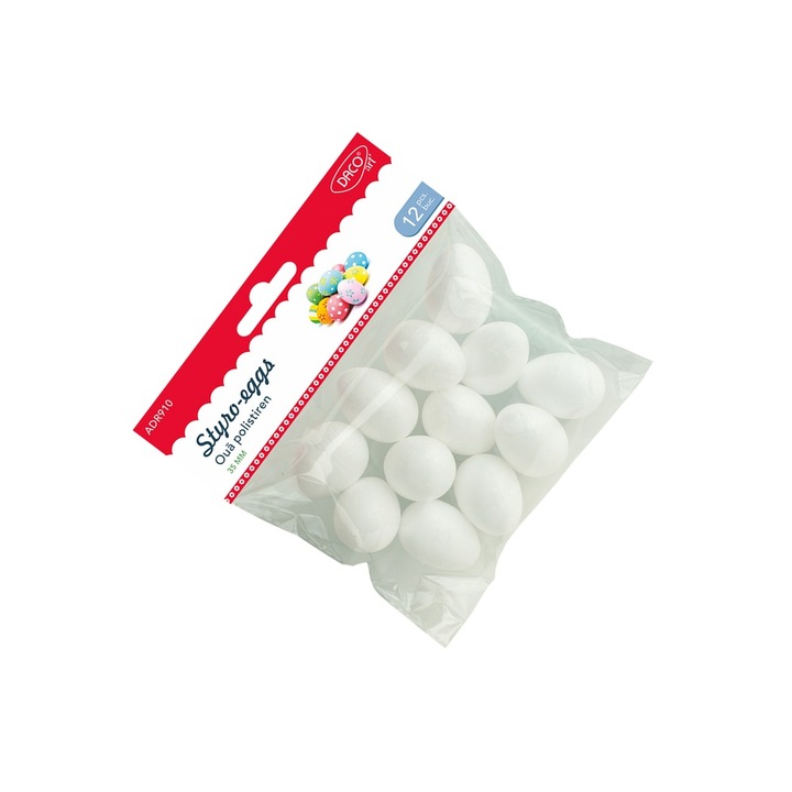 Set 12 Oua din Polistiren, 3.5 cm, albe, pentru Crafturi de Paste