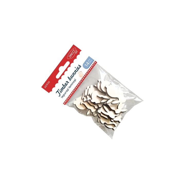 Set accesorii craft Daco, 14 iepurasi lemnosi, 3x4cm, pentru decoratiuni de Paste