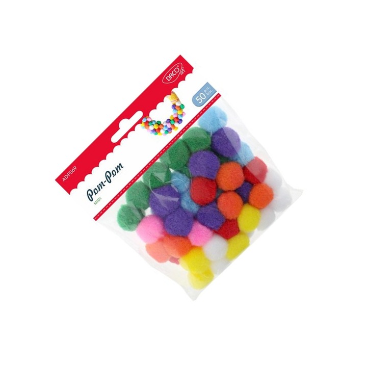 Set Accesorii Craft, Pom-Pom Midi, Multicolor, 50 buc, 2, 5 cm