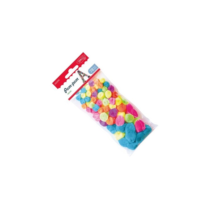 Set Pom-pom neon, 78 bucăți, accesorii pentru crafturi creative, multicolor
