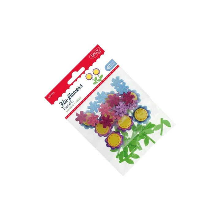 Set accesorii craft Dacoart, flori spumă autoadezivă, 40 elemente, pentru proiecte creative