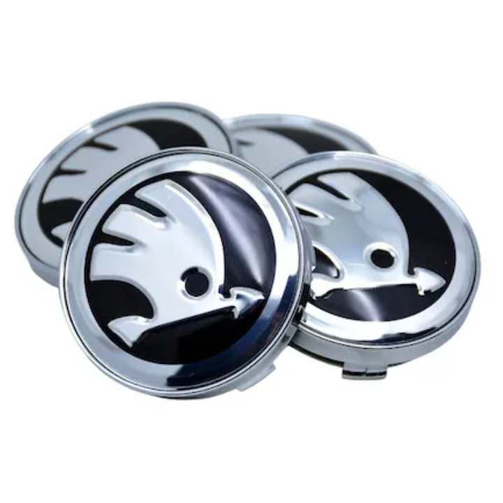 Set 4 capacele roti, diametru exterior 60 mm, pentru gaura centrala, pentru jante de aliaj Skoda, argintiu