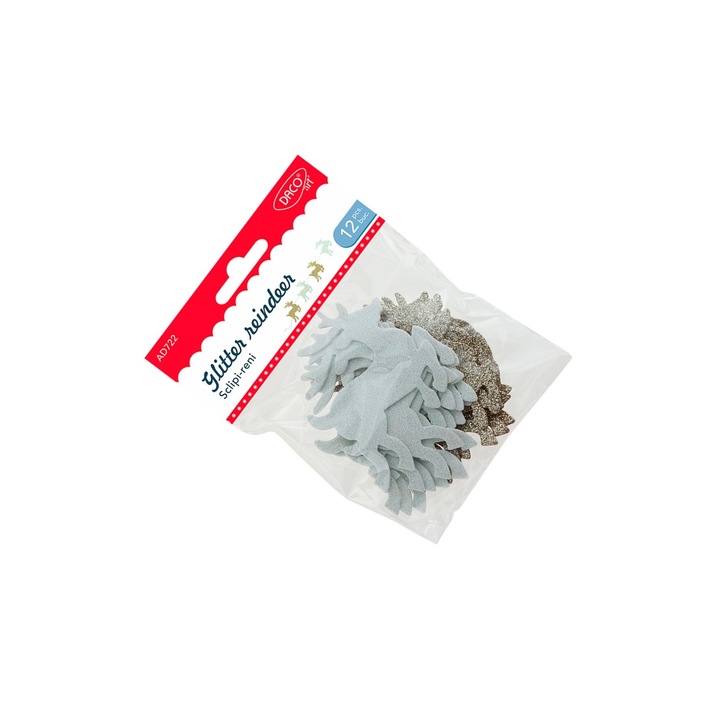 Set Accesorii Craft DACOart Sclipi-reni, 12 buc, spumă autoadezivă, alb-maro, 9cm