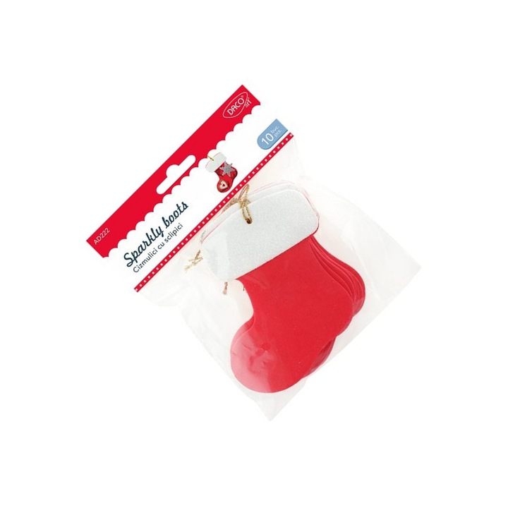 Set Accesorii Craft DACOart, 10 cizmulici cu sclipici, 9x11cm, Crăciun