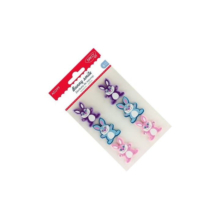 Set Accesorii Craft DACO Art, Iepurași Zâmbitori, Autoadezive, 6 bucăți, 4x3x0.4cm