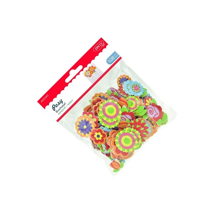 Set Accesorii Craft Daco Buchetel cu Flori Autoadezive din Spuma, 108 Bucati, Multicolor