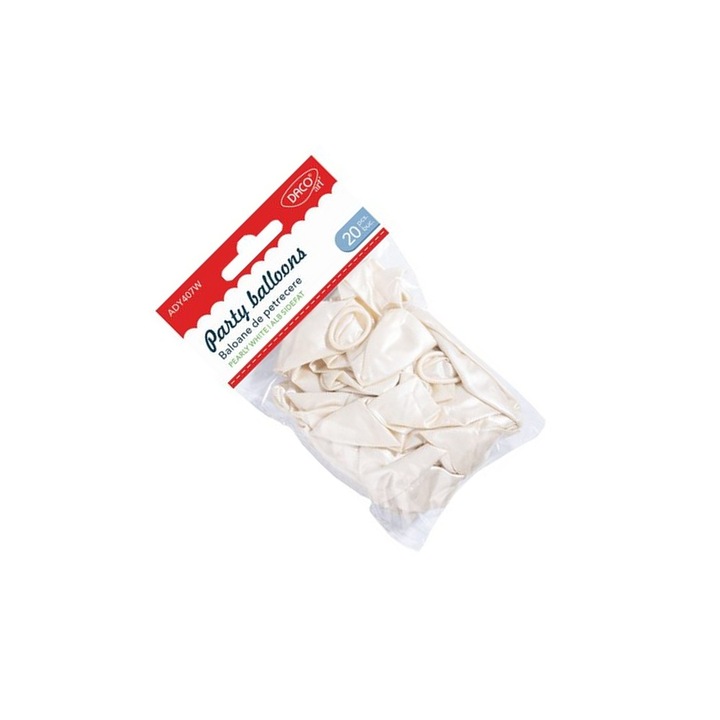 Set Accesorii Craft DACO, 20 Baloane Albe Sidefate din Latex, 7 ani