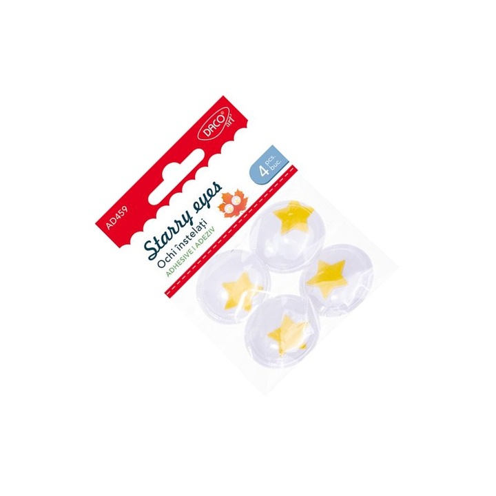 Set Accesorii Craft Ochi Instelati Autoadezivi Daco, 4 buc, diametru 3, 5 cm, galbeni, pentru 3+ ani