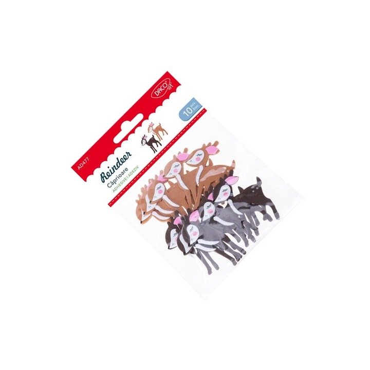 Set accesorii craft autoadezive Daco, caprioare, 10 buc, 6.3cm, pentru copii 3+ ani
