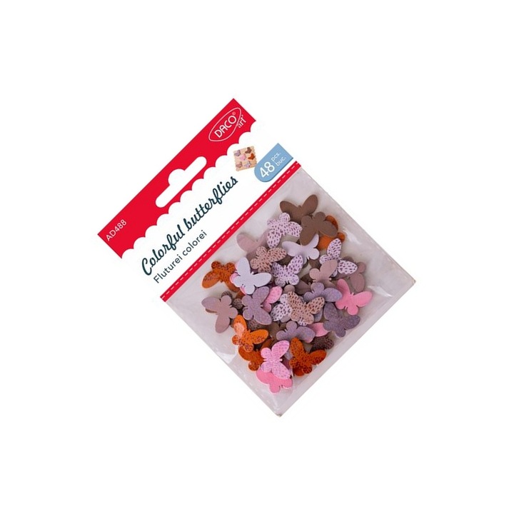 Set Accesorii Craft Daco, Fluturi Colorati din Lemn, 48 buc, 2cm, multicolor