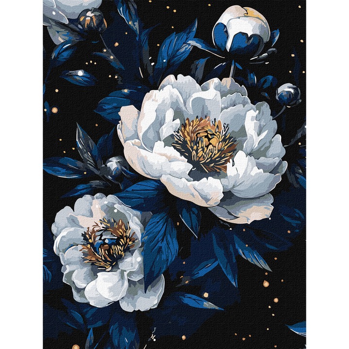 Set pictura pe numere, cu sasiu, Constelatie de flori - extra culori metalizate, 30x40 cm