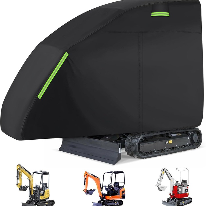 Husa impermeabila pentru mini excavator, 355.6x114.3x190.5cm, neagra, set cu sac de depozitare