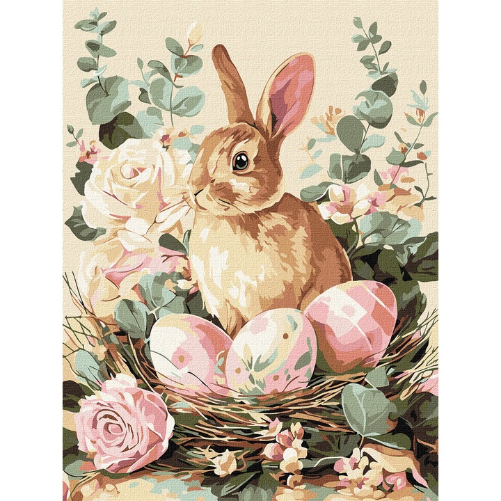 Set pictura pe numere, cu sasiu, Iepuras festiv, 30x40 cm