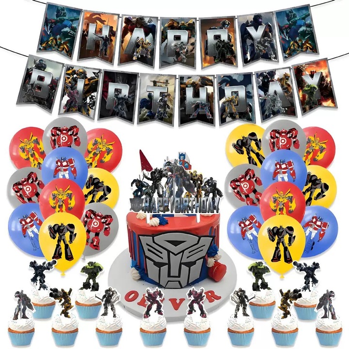 Set petrecere Transformers [Steag + Decor pentru tort + Baloane], Accesorii pentru petrecere