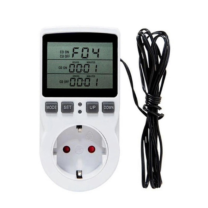 Termostat digital 16A 230V cu ecran LCD mare, pentru pad de incalzire, priza EU