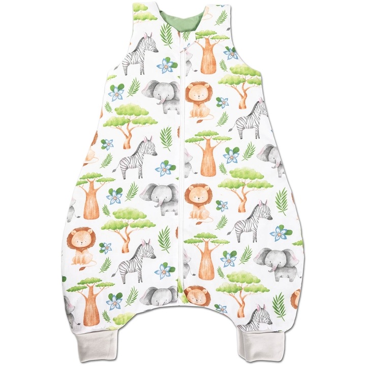 Sac de dormit de vara cu picioare 6-18 luni Kidizi Safari 0.5 tog, mansete transformabile in soseta