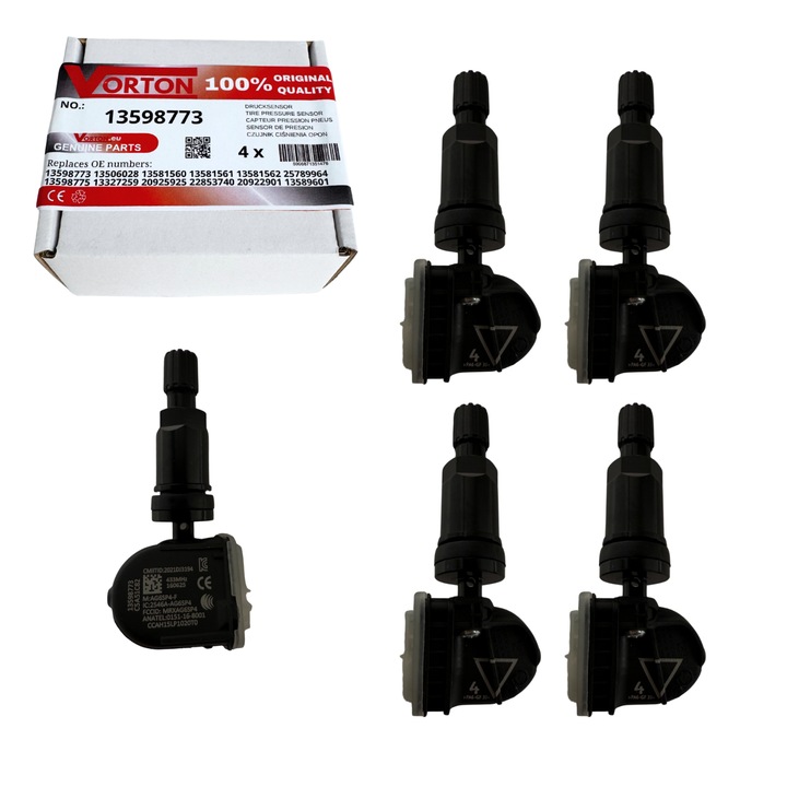 Set 4 Senzor de presiune in pneuri TPMS preprogramat VORTON Supapa roata negru pentru OPEL VAUXHALL Astra J K Corsa D E Meriva B Mokka Zafira C Insignia A Karl Adam Ampera Antara Cascada 13598773