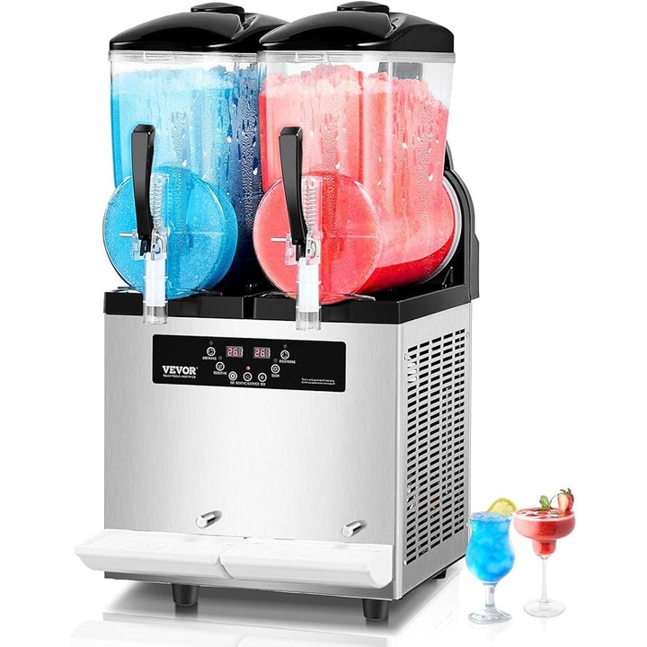 VEVOR Masina Slush Ice 2x12L, 2 Rezervoare Independente, 96 Portii, Temperatura Reglabila, Display Digital
