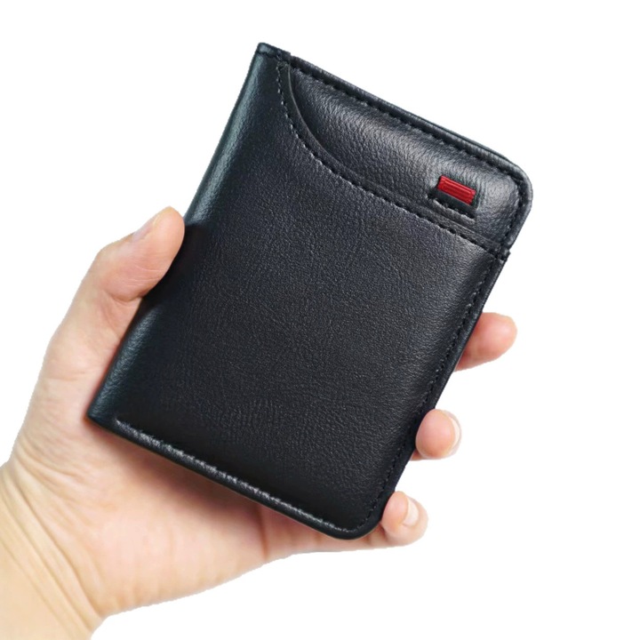 Portofel barbati, multi slot, 5 sloturi carduri, 1 fereastra ID, 11cmx8.3cmx1cm, negru