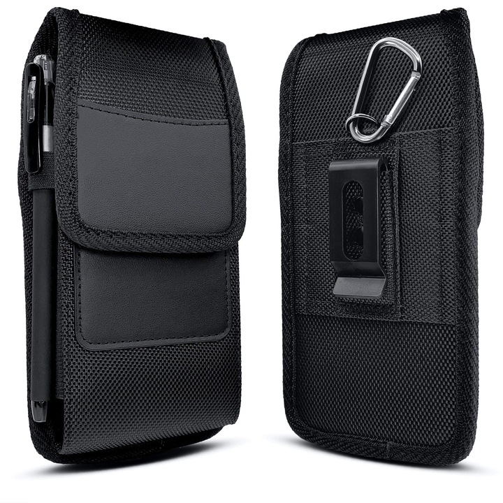 Borseta sport, 5.0 inch, Oxford, neagra, cu suport pentru carduri, design cu clip pentru curea